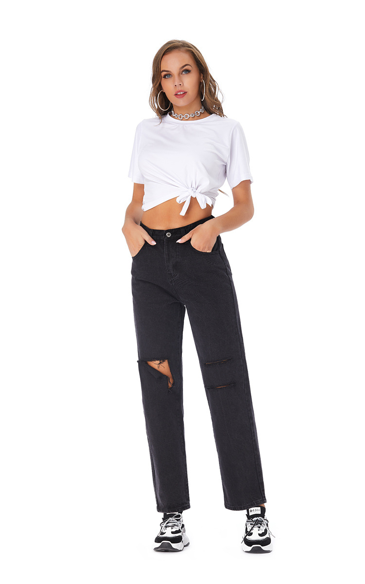 ripped straight-leg jeans nihaostyles wholesale clothes NSSY90697