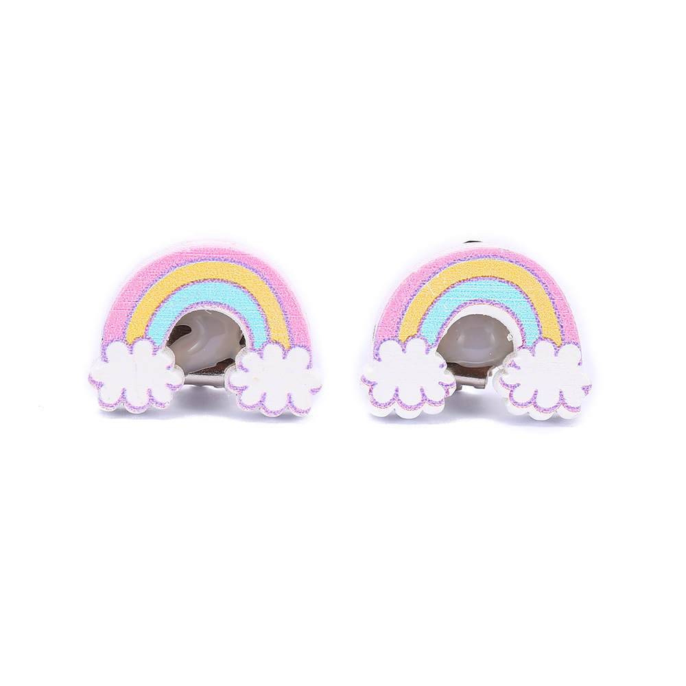 Cartoon Style Rabbit Unicorn Wood Stoving Varnish Womenu0027S Ear clips 1 Pair