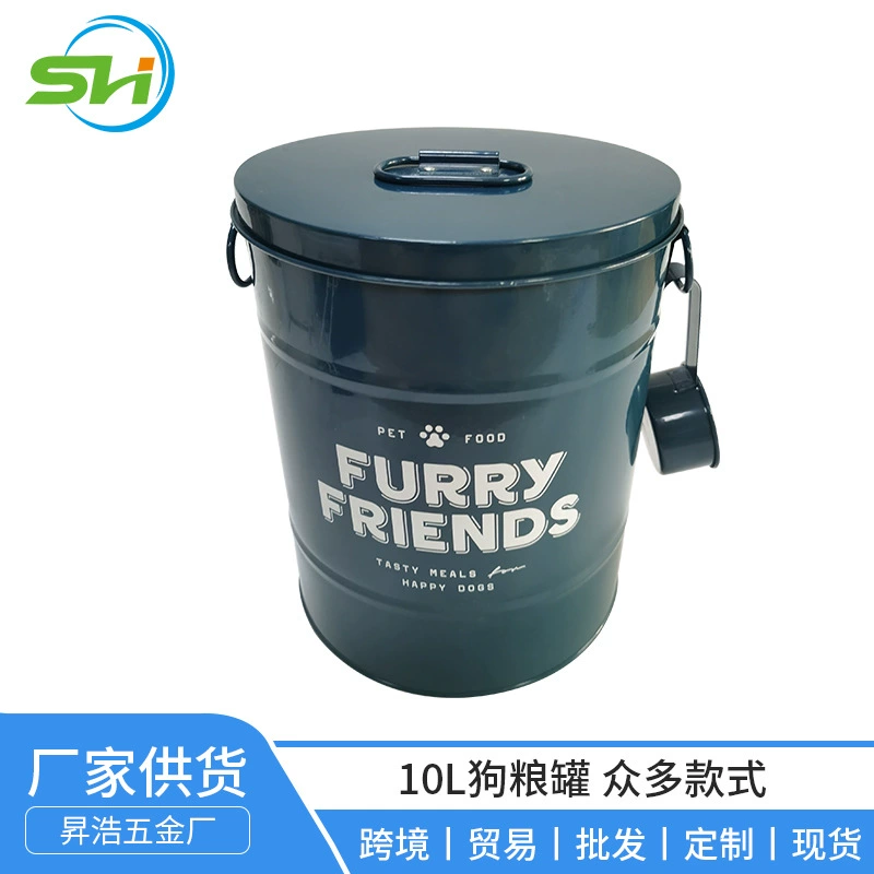 Изготовленный на заказ 10л оловянный резервуар для зерна для собак с крышкой, резервуар для хранения оцинкованного железа, влагостойкий трансграничный резервуар для хранения зерна из железа для домашних животных