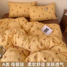 A类母婴级双层纱有氧印花全棉四件套纯棉被套床笠学生宿舍三件套