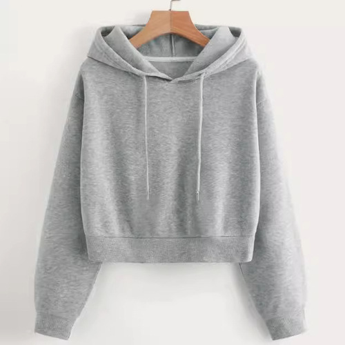 Cross-border hot-selling European and American fashion casual sports sweet cool style new trend pure color hooded short belly exposed hood 