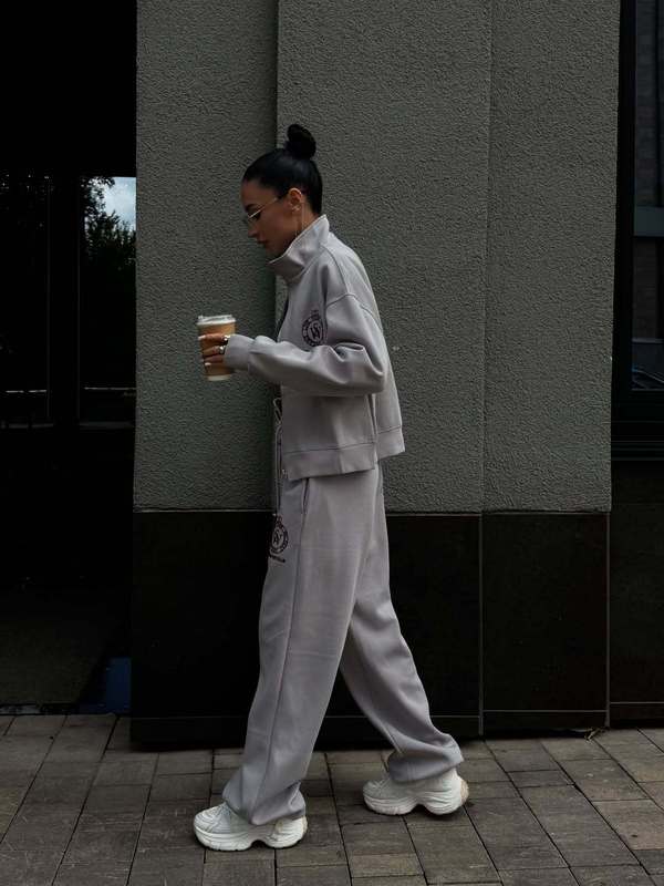 2025春秋新款小众刺绣拉链翻领卫衣减龄直筒长裤显瘦休闲两件套装|undefined