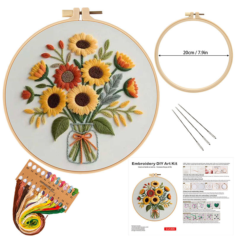 Nuevos productos bordados a mano DIY material paquete ramo de flores flores girasol original Amazon transfronterizo inglés