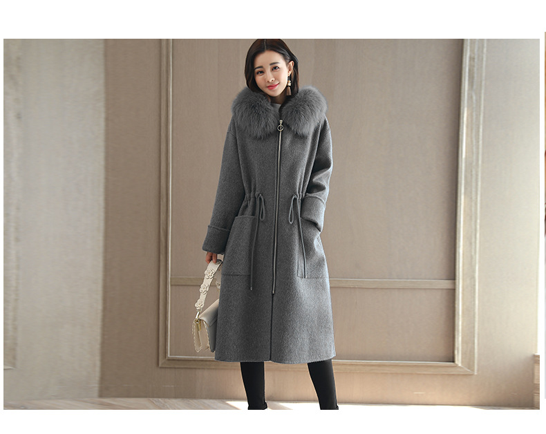 Women's padded woolen women's coat long fur collar coat_voghion.com