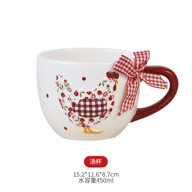 Ins Red floral pollo tazón plato taza conjunto tridimensional alivio vajilla creativo occidental postre plato de cerámica al por mayor