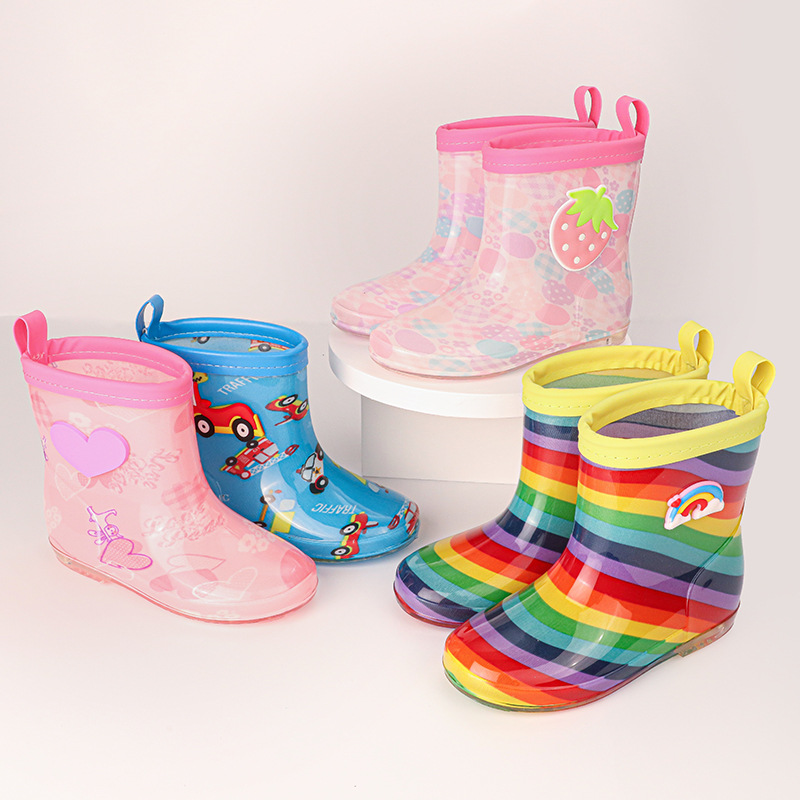 跨境出口花布贴卡通儿童雨鞋现货雨靴宝宝防滑防水鞋四季一件代发