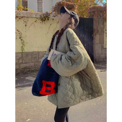 轻薄菱格棉服女2025冬季新款韩系设计感宽松加厚小个子棉衣