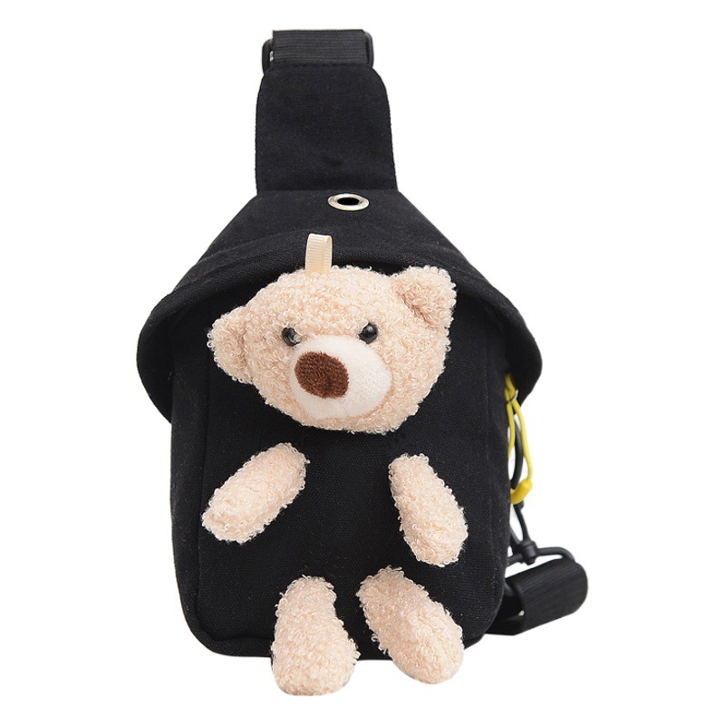 Children's Bags, Cute New Bear Cross-Body Bags, Korean Trendy Bags, Chest Bags for Boys and Girls, Korean Style Canvas Bags with Logo Printed on Them