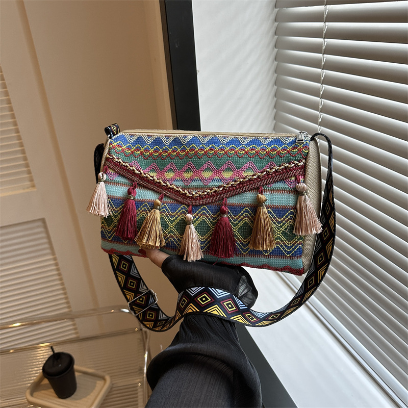 Mochila de gran capacidad de moda transfronteriza textura bolso de mano estilo nacional mochila de hombro ancho cinturón de hombro bolsa retro image 5