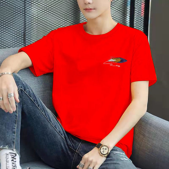 Short-sleeved T-shirt men's autumn new Korean style slim-fit fashionable printed thin round neck ins stall supply