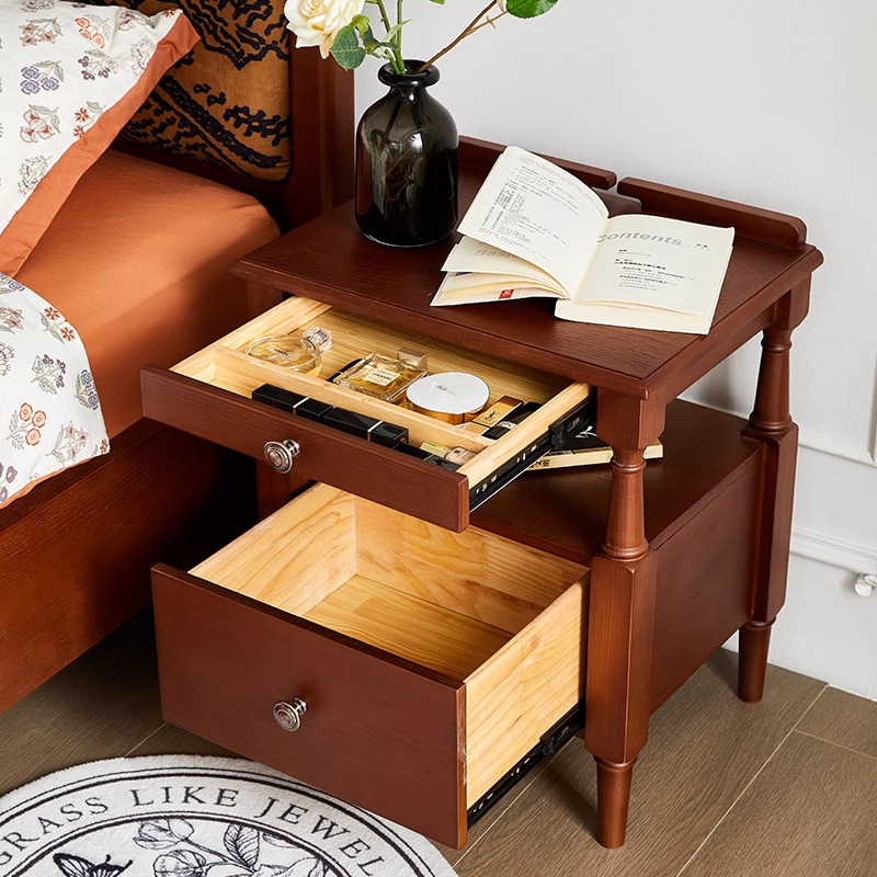 Danvance estilo francés retro mesa de cabecera de madera sólida de cera blanca dormitorio principal de madera sólida estilo medieval mesa de cabecera de cama