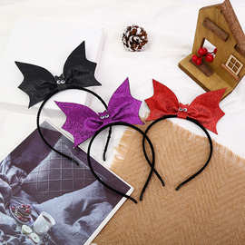 新款头箍万圣节葱皮亮片仿真蝙蝠发箍欧美外贸跨境女节日派对发饰