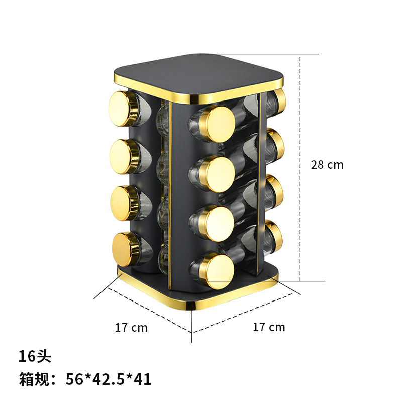 Tira cuadrada de borde dorado estante de condimentos de cocina estante de condimentos de acero inoxidable estante de almacenamiento de tanques de condimentos estante de condimentos giratorio al por mayor