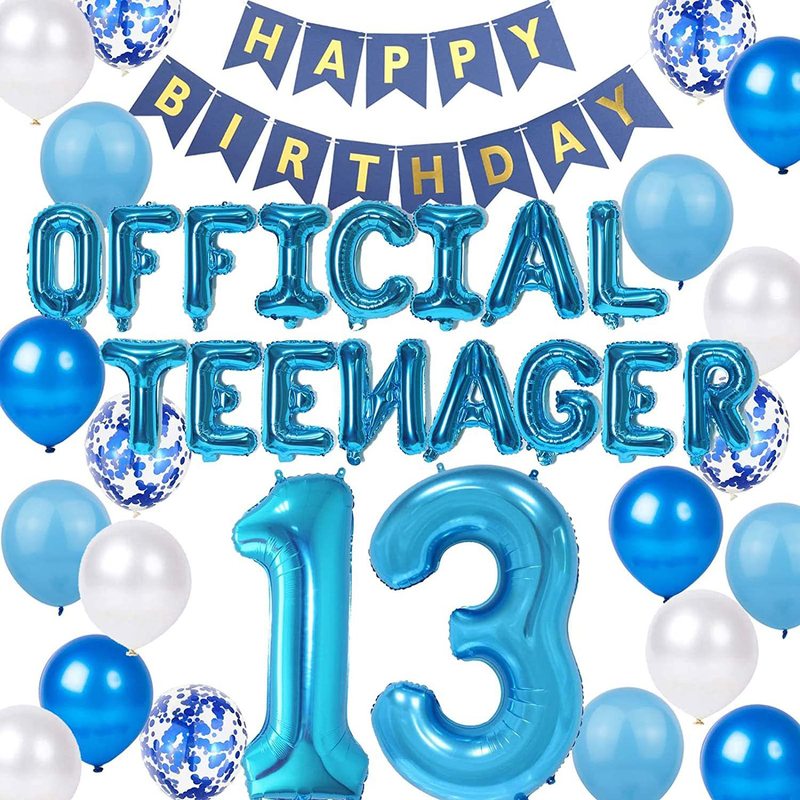 生日OFFICIAL TEENAGER13岁派对气球拉旗少年生日派对装饰气球|undefined