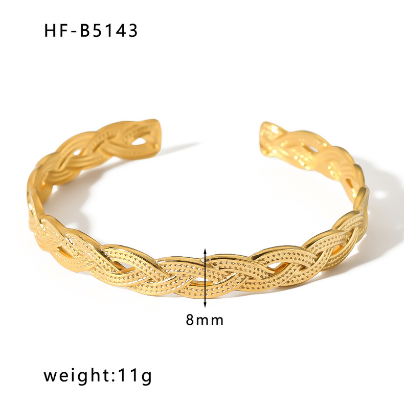 Basic Retro Leaf Solid Color Knot Stainless Steel 18K Gold Plated Bangle In Bulk display picture 6