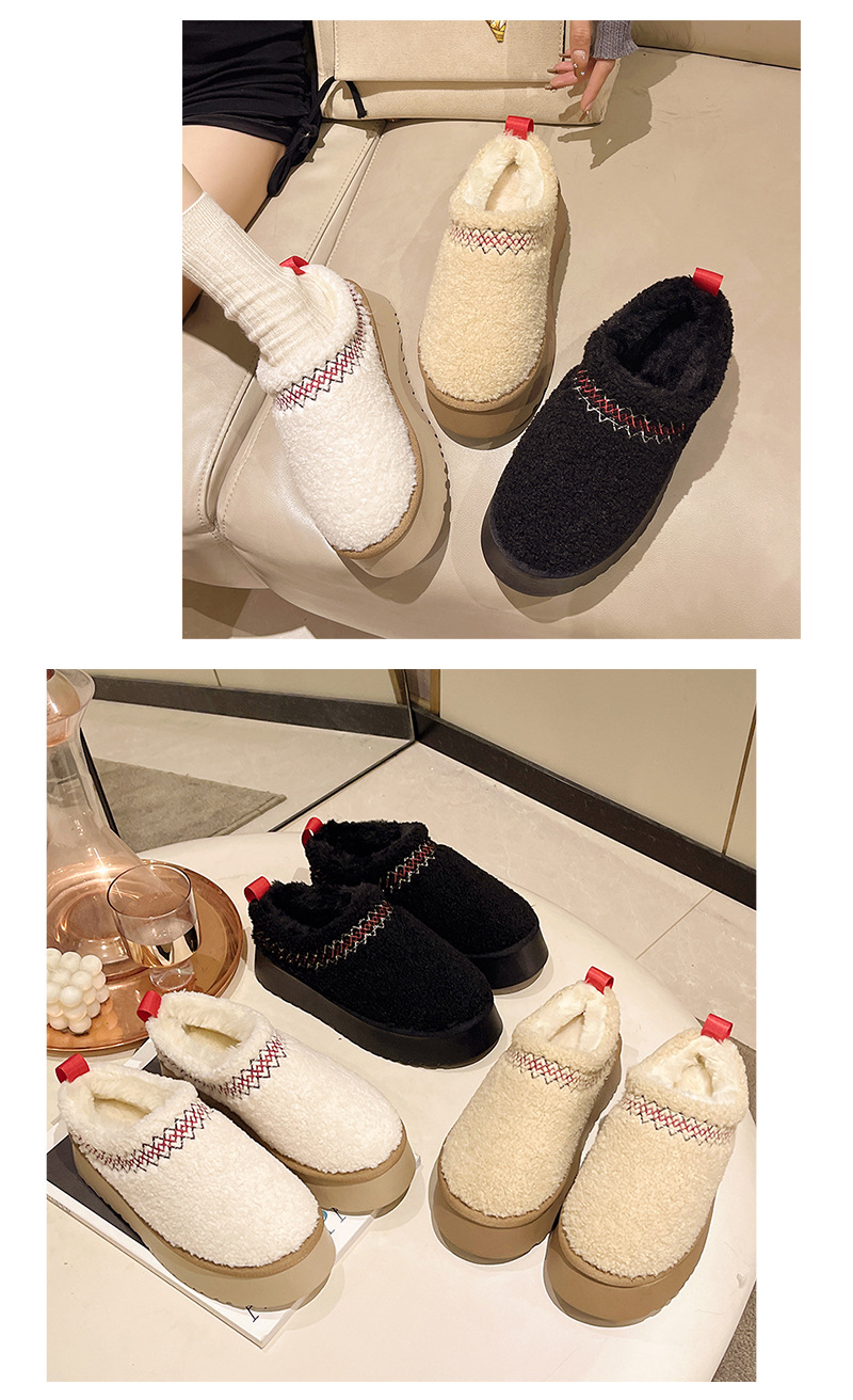 Zapatos de mujer Zapatillas de media caña cerradas con suela gruesa para mujer, otoño e invierno, además de zapatos de algodón cálidos y perezosos de terciopelo para mujer_voghion.com