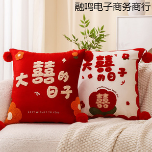 结婚喜字抱枕一对抱枕套不含芯婚房布置客厅沙发红色靠垫床上靠枕