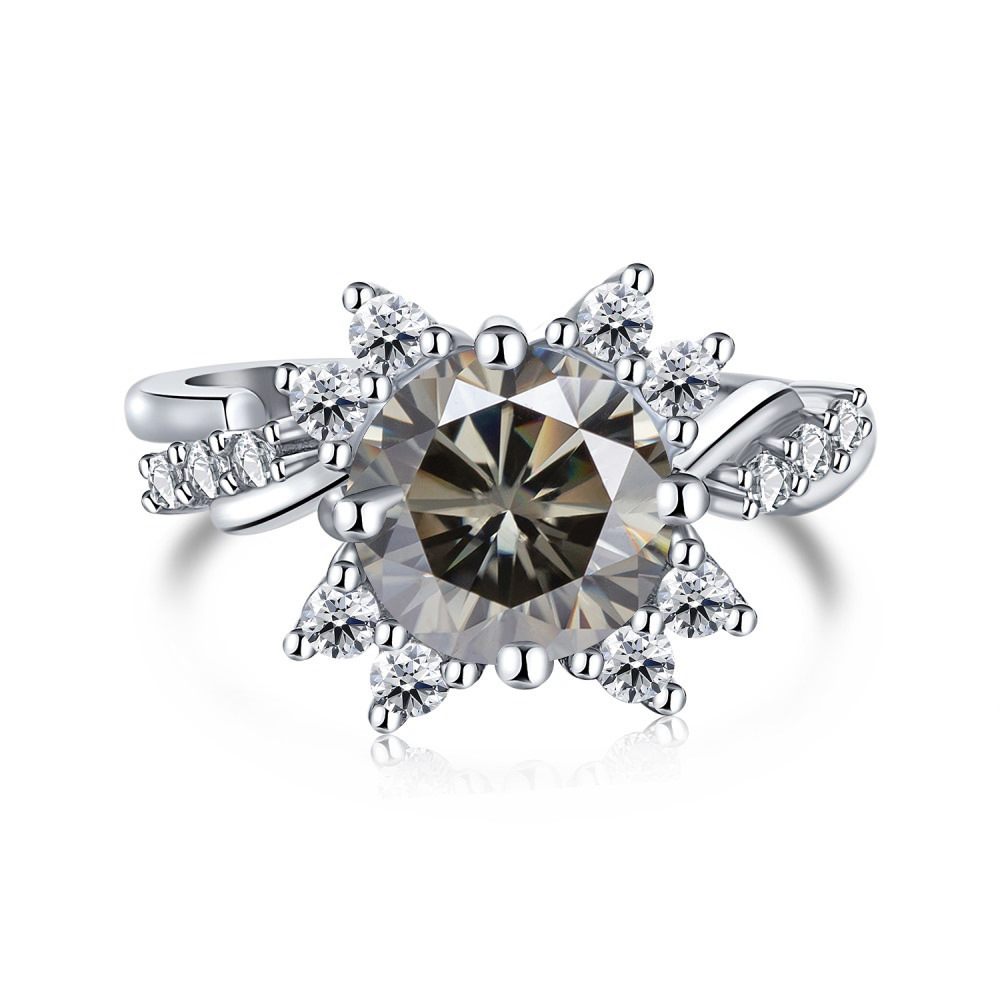 Aliexpress transfronterizo s925 anillo de plata de nieve incrustado 2 quilates anillo de piedra de mosaico de color