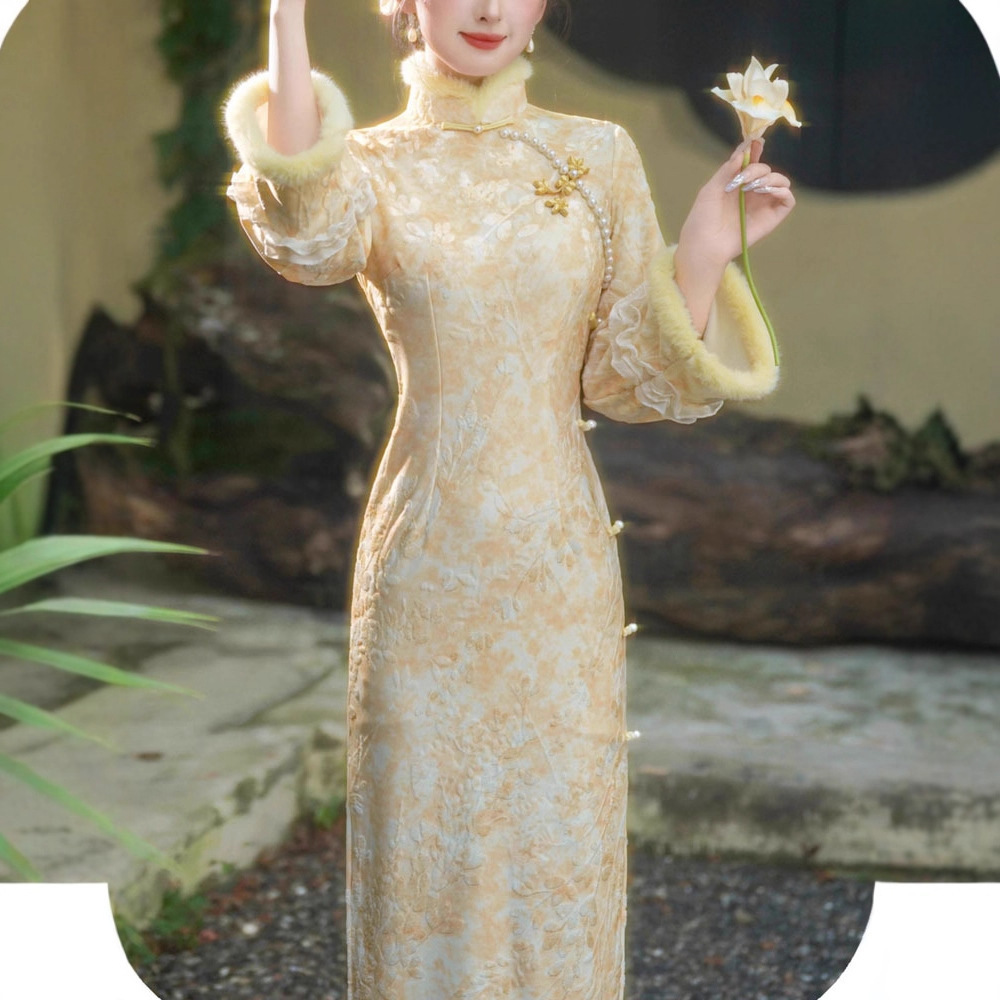 Fleece-lined And Thickened, This New Chinese-style, Exquisite Young Lady's Cheongsam With Large Sleeves Is A Warm Winter_ecoleips.com