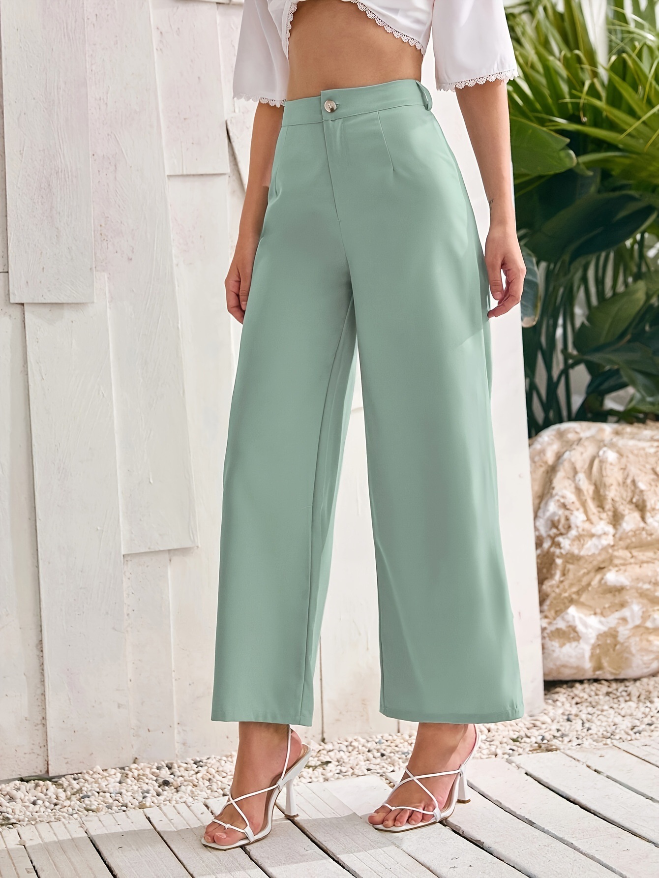 2026 transfronterizos de verano de mujer nuevos pantalones rectos de cintura alta de color sólido sensación de pluma cómodo pantalones de piernas de calzado casual image 4