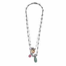 ZA复古宫廷风长款叠戴花朵彩色水滴吊坠项链欧美时尚花朵拼接项饰