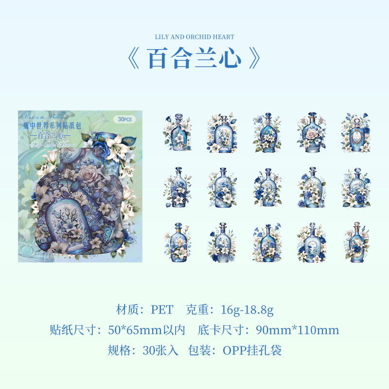 Botella en el mundo de pegatinas paquetes de pegatinas transparentes impermeables pegatinas creativas DIY pegatinas para niños pegatinas de material de cuentas