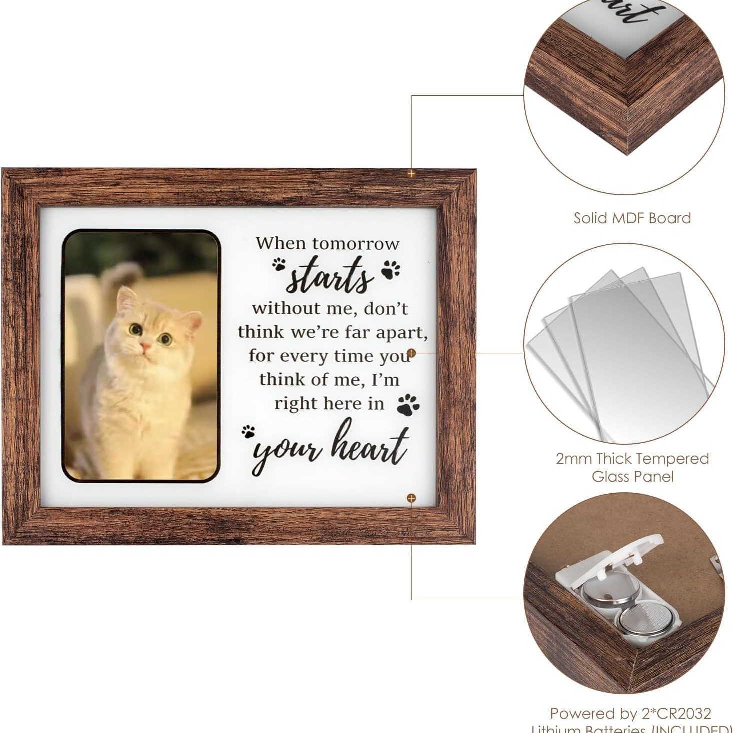 Creativo luminoso de madera para mascotas marco de fotos conmemorativo gato perro Mesa conmemorativa marco de fotos