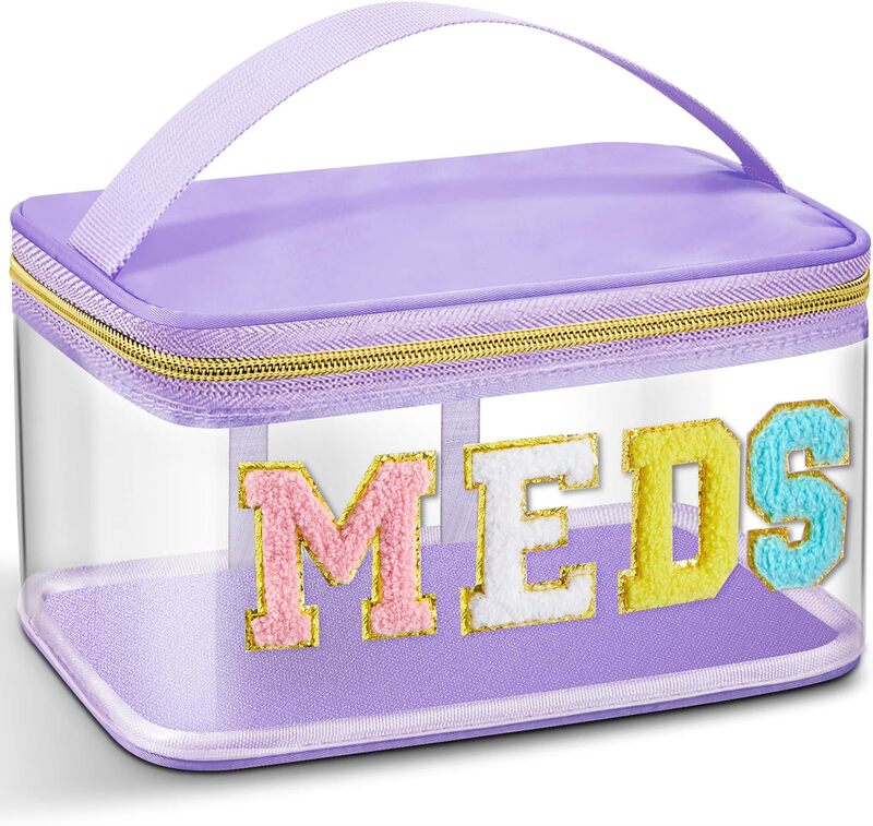 Amazon MEDS 薬箱刺繍文字化粧品袋透明 PVC 収納袋旅行トイレタリーバッグハンドバッグ|undefined