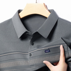 お父さんの服の男性の真 � � ポケットの長袖tシャツの新型の中年のビジネスのカジュアルなシャツの襟のpoloシャツの上着の条