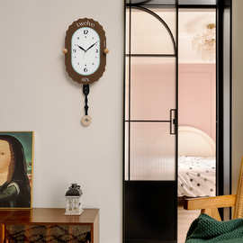 WOZOOM屋准免打孔中古风家用钟表挂钟客厅创意网红时钟餐厅装饰墙