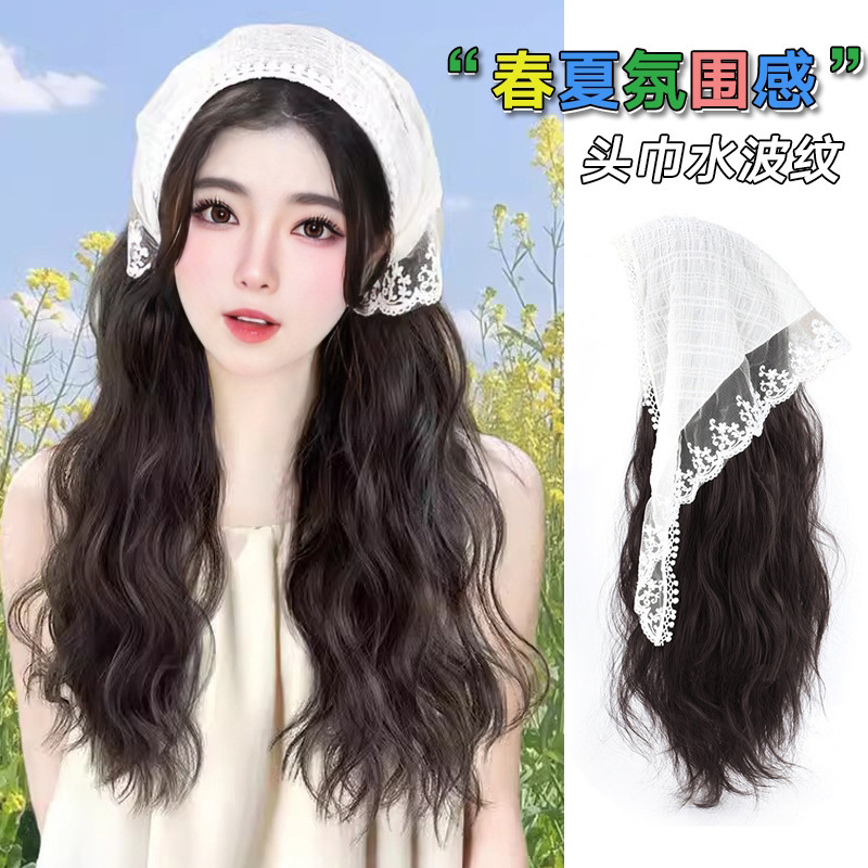 Zhou also with lace triangle headscarf with hair spring and summer pastoral wind ripple wig half head cover manufacturers spot