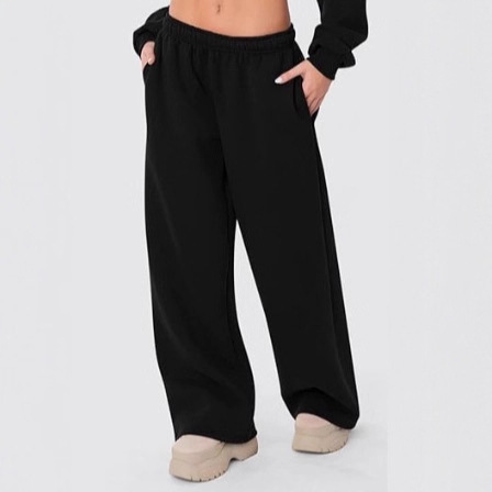 Amazon Cross-Border Women's Fleece-Lined Sweatpants Wide-Leg Warm Winter Warm Loose Sweatpants with Pockets