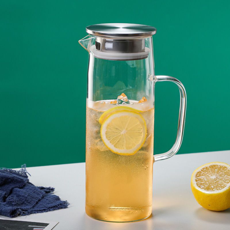 En stock botella de agua fría de vidrio borosilicato con mango simple olla recta de gran capacidad botella de agua fría de vidrio engrosado