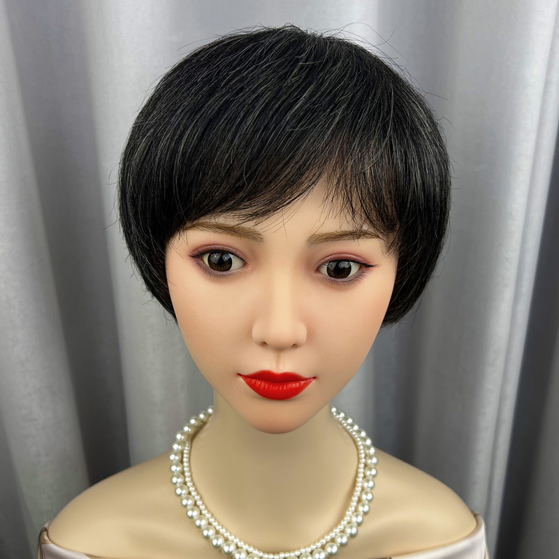 レディース花白真髪髪ショートストレートおばあちゃん白髪整えトップヘアセット老人花白ミックス真髪フル真髪|undefined