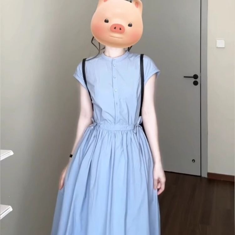 2026 New Stylish Blue Short-Sleeve Shirt Dress for Women, Summer Korean Style Waist-Cinching Long Dress, Trending Cross-Border Keyword 2026 New Stylish Blue Short-Sleeve Shirt Dress for Women, Summer Korean Style Waist-Cinching Long Dress, Trending Cross-Border Keyword