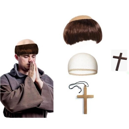 Halloween Bald Wig, Bald Head Cover, Monk Wig, Brown Adult Character Wig, Costume