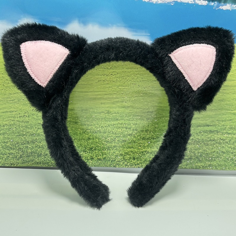 クロスボーダー新しい黒と白の猫耳ヘッドバンドぬいぐるみかわいいパフォーマンススーツ漫画動物帽子猫耳ドレスアップ|undefined