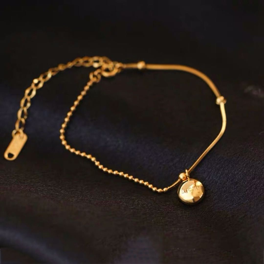 Little Golden Bean Lucky Titanium acero tobillera moda femenina estilo coreano novias costura tobillo cadena Internet celebridad sexy tobillo Accesorios