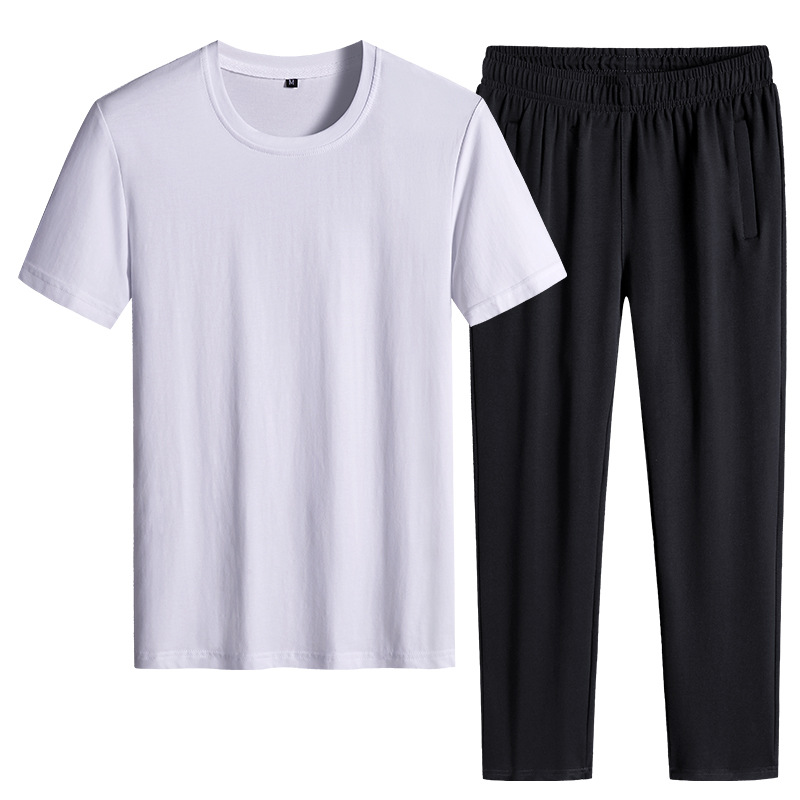 Trajes deportivos de verano delgados pantalones de manga corta de dos piezas de ropa de hombre casual camiseta de color sólido ropa deportiva se puede imprimir
