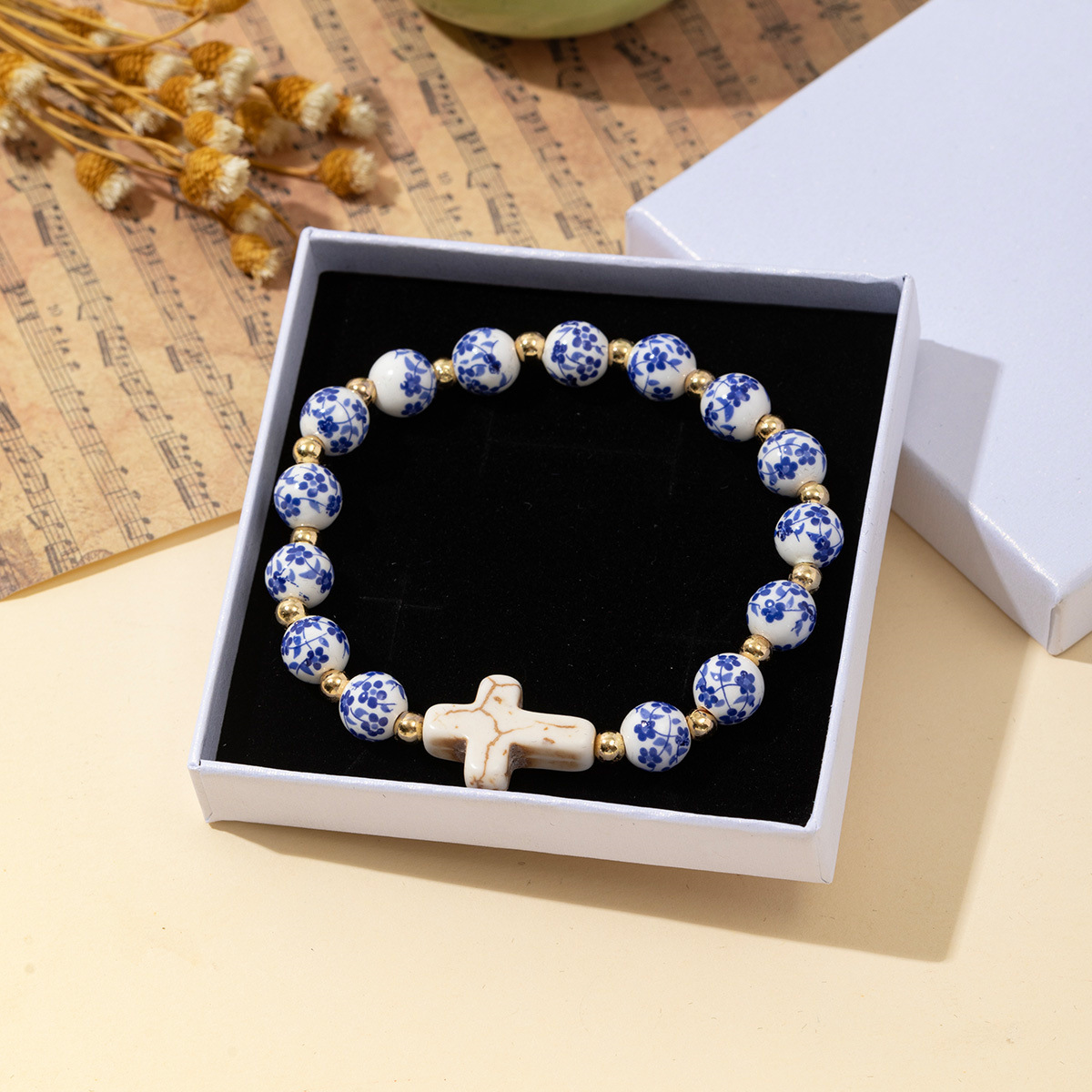 Beaded Chain Chain Type 1 Piece Quantity Elegant Lady Cross Alloy Beaded Chain Stretch Adjustable Beaded Bracelets Wholesale