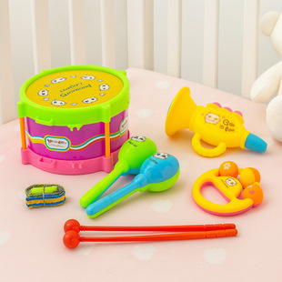 Children's Bell sand baby toys baby five-piece set double-sided blow tambourine horn baby wholesale