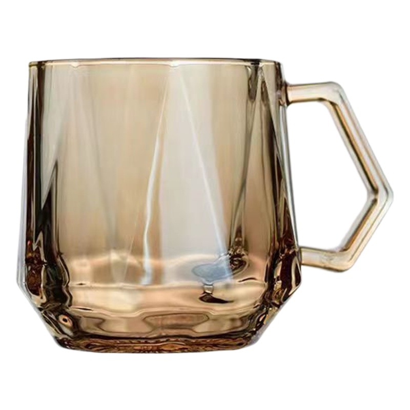 Vidrio de lujo ligero de alto aspecto creativo mango hexagonal taza verano colorido hogar agua taza apertura pequeño regalo