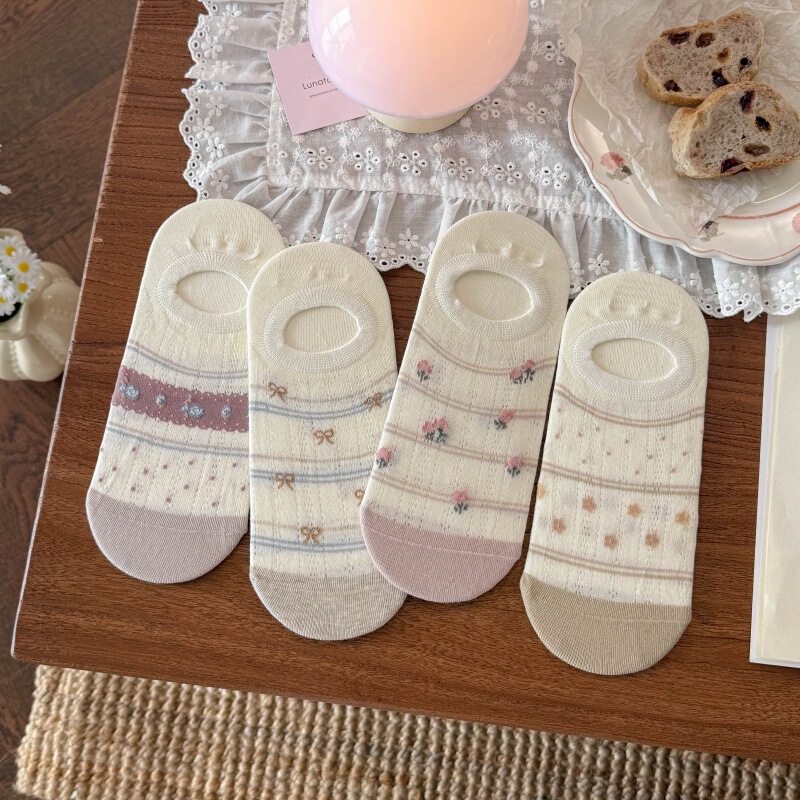 Women's Summer Thin Cotton Socks, Breathable Floral Mesh Boat Socks, Seamless Antibacterial Invisible Socks Women's Summer Thin Cotton Socks, Breathable Floral Mesh Boat Socks, Seamless Antibacterial Invisible Socks