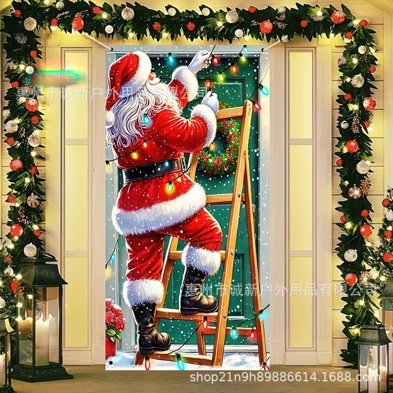 Amazonクロスボーダー新しいクリスマスドアカバーサンタクロースドアカバーホリデーパーティー雰囲気背景布卸売|undefined