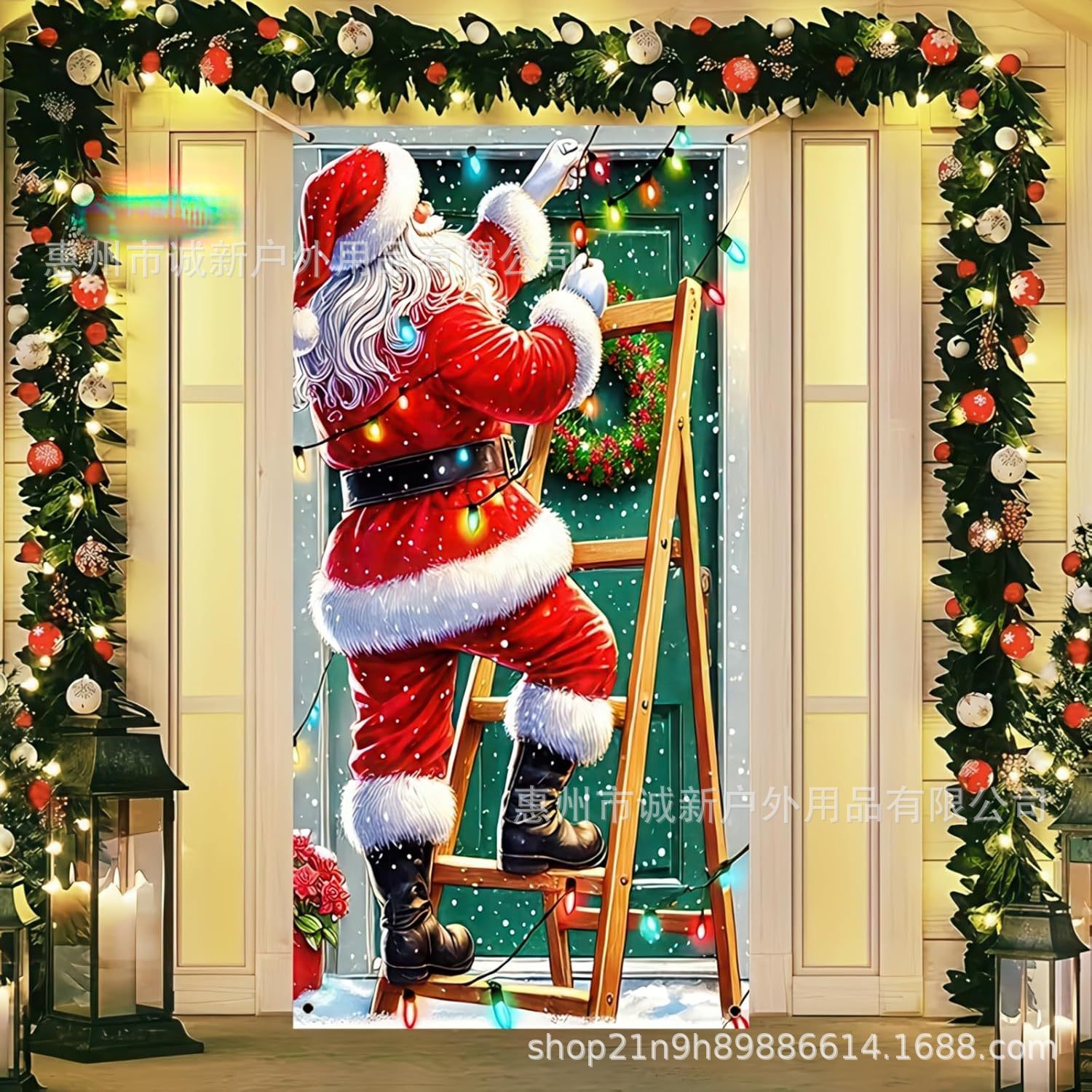 Amazon crossover nueva cubierta de puerta de Navidad cubierta de puerta de Santa Claus fiesta festiva ambiente tela de fondo al por mayor