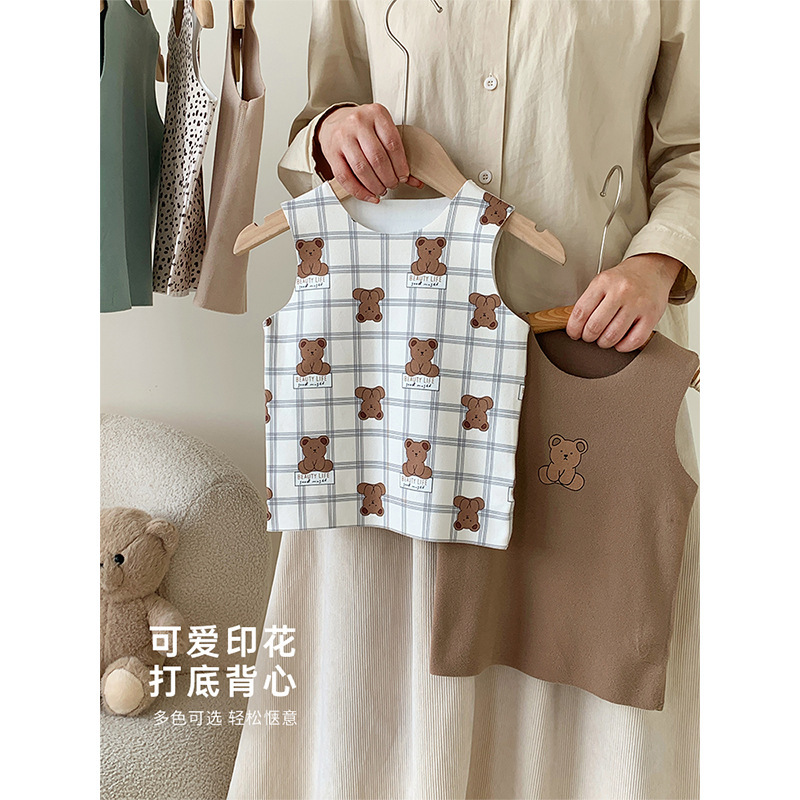 Qiuduo cute children's cute printed bottoming vest warm autumn and winter New girls' cartoon boneless stitched vest