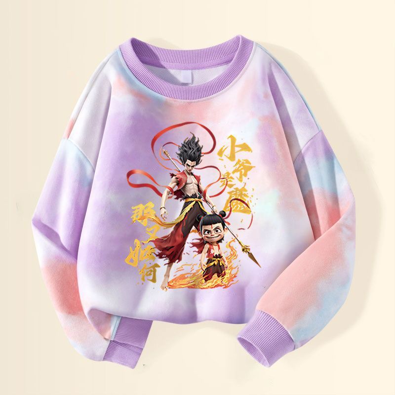 Nezha 魔児漫画春、秋、冬の新しい小、中、大の男の子と女の子のスウェットシャツラウンドネック厚く緩い長袖|undefined