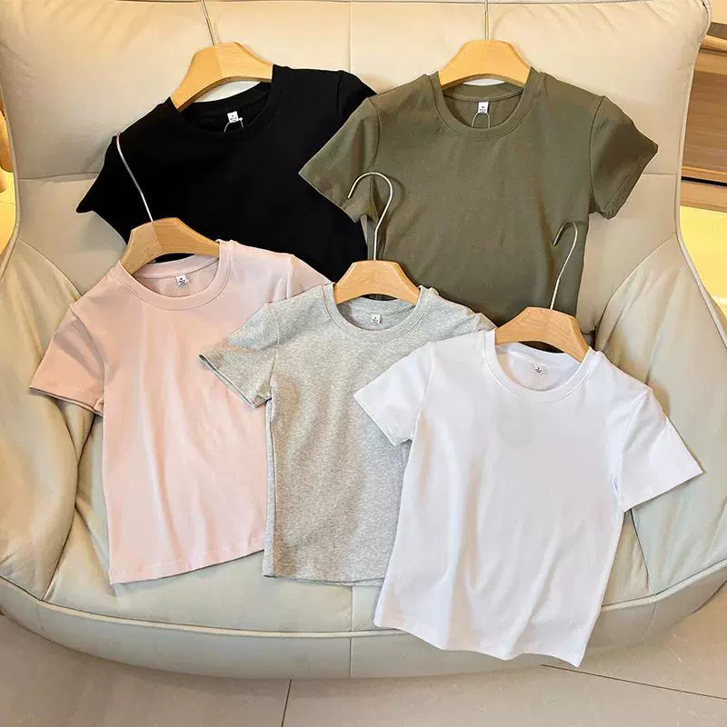 Летняя примерка новая американская горячая девушка bm стиль тонкая тонкая простая футболка с короткими рукавами для женщин 474410
