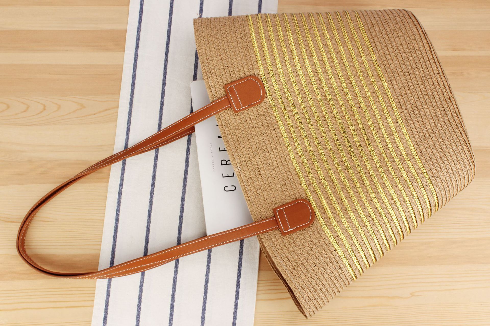 1020g Weight Polyester Cotton Lining Material Weave Fashion Element Zipper Closure Type Double Shoulder Straps Strap Type Straw Bag Bags Type Casual, Travel Occasion Solid Color Pattern Spring&Summer Season Women's Gender Vacation, Beach Style Bucket Shape Large Size Women's Vacation Beach Solid Color Paper Shopping Bags 10