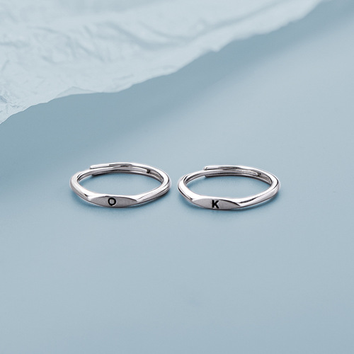Under the banyan tree 925 silver 26 letter ring women niche design light luxury plain ring open index finger ring ins trend